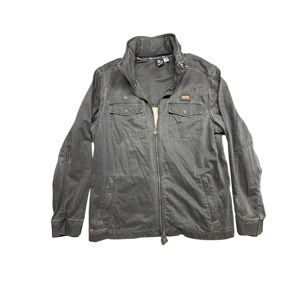 LRG Clothing Company Gray Herringbone Full Zip Jacket Stowaway Hood 3XL Ripstop